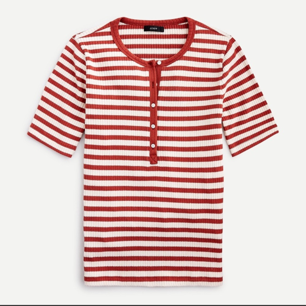 XS 🔖 J.CREW Ribbed Elbow Sleeve Henley Stripe Natural Emilia AN189